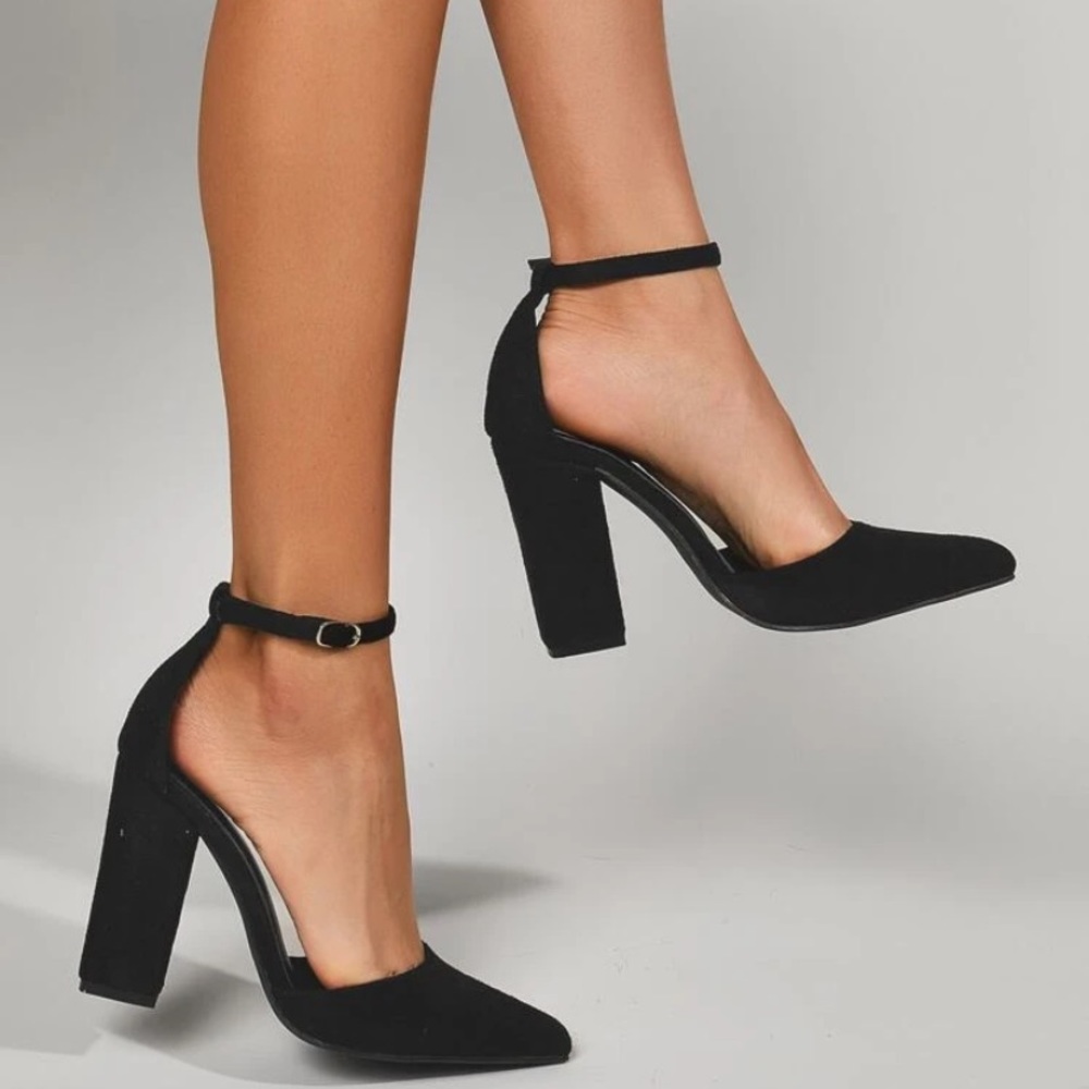 Suede Ankle Strap Pumps